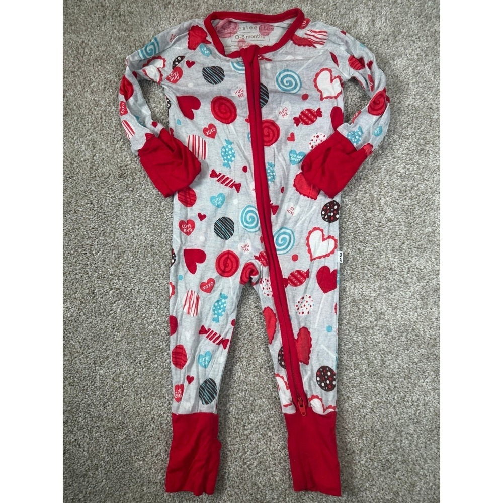 Little Sleepies Gray Sweet Valentine Valentine's Day Bamboo Zippy 0-3 Months